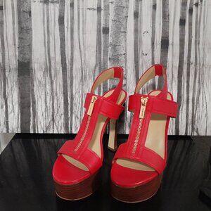 Michael Kors Berkley Leather Platform Sandal LACQUER RED Size 8
